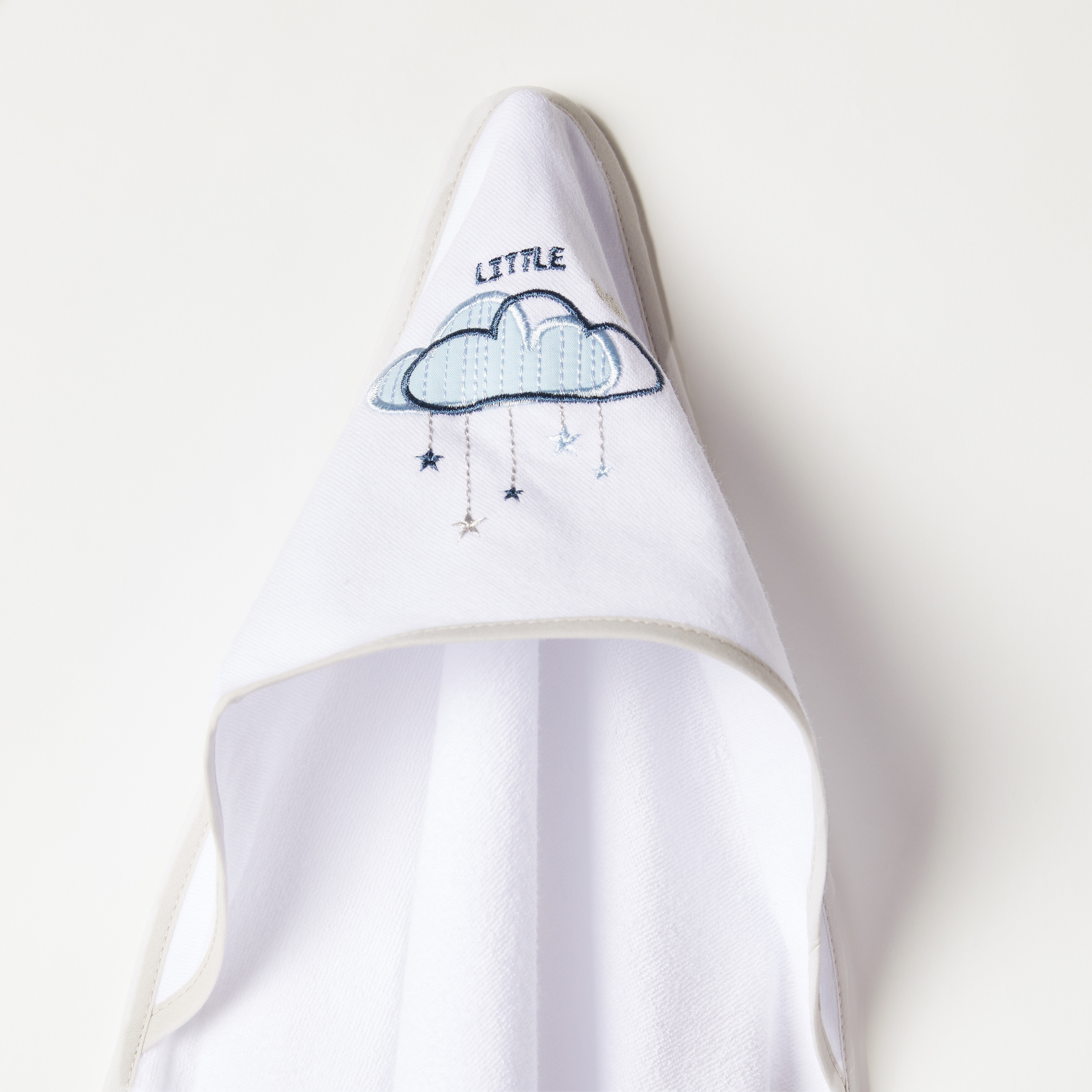 Juniors 3-Piece Clouds Print Towel Set with Hood and Embroidery Detail - 76x76 cms-baby-bathandcare-towels-image-2