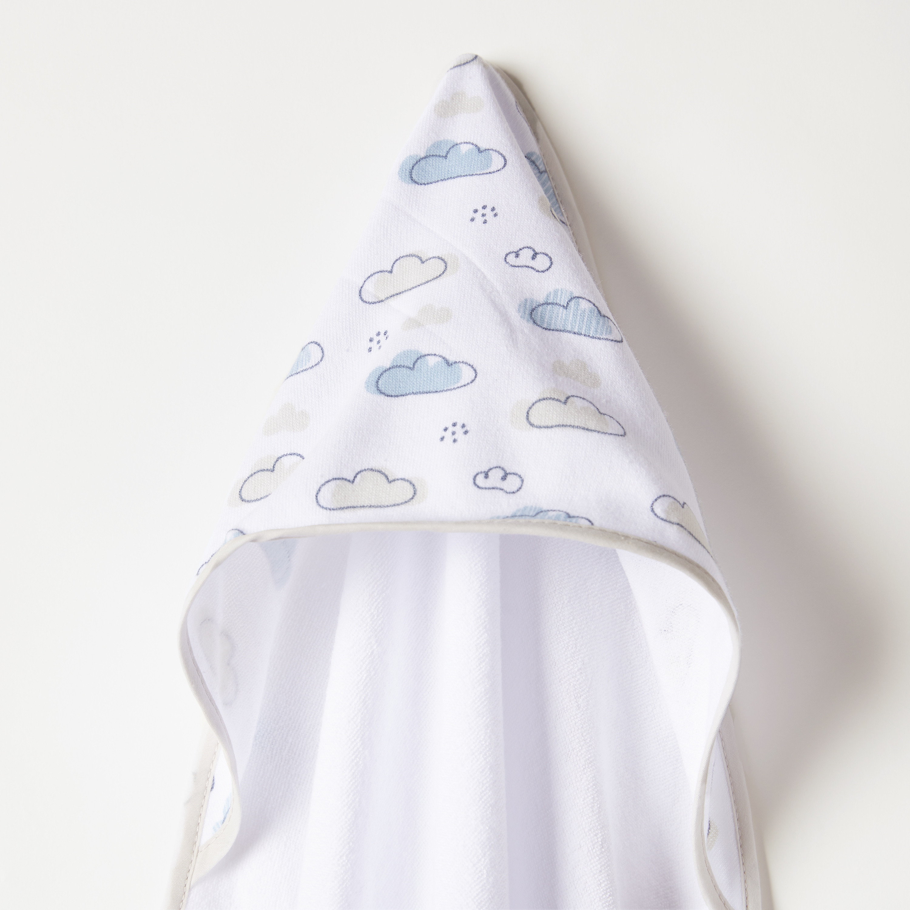 Juniors 3-Piece Clouds Print Towel Set with Hood and Embroidery Detail - 76x76 cms-baby-bathandcare-towels-image-3
