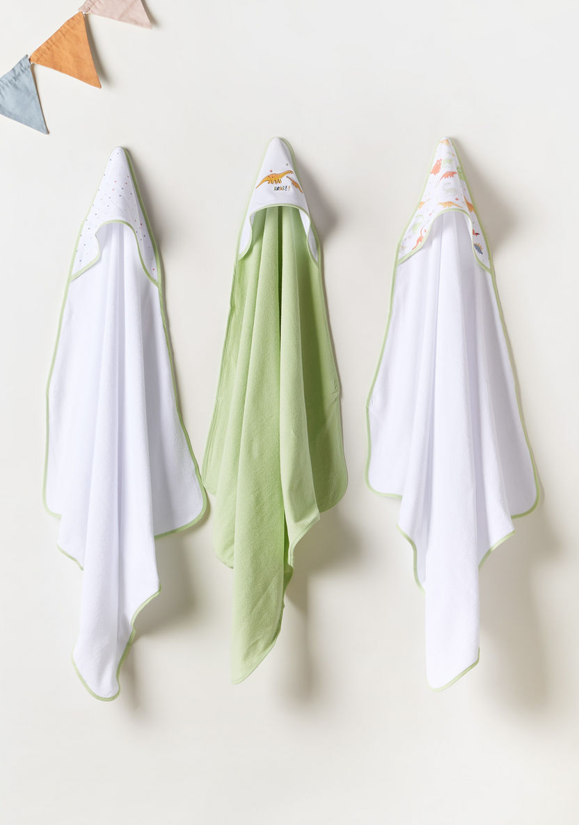 Juniors 3-Piece Dinosaur Print Towel Set with Hood and Embroidery Detail - 76x76 cms-Towels and Flannels-image-0