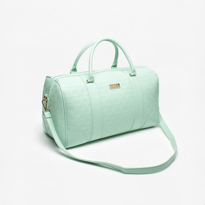 Elle Textured Duffle Bag with Detachable Strap and Zip Closure-Duffle Bags-image-1