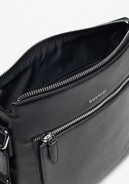 Duchini Textured Crossbody Bag with Adjustable Sling and Zip Closure-Men%27s Handbags-image-4