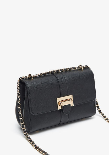 Celeste Textured Crossbody Bag with Chain Accented Strap and Clasp Closure