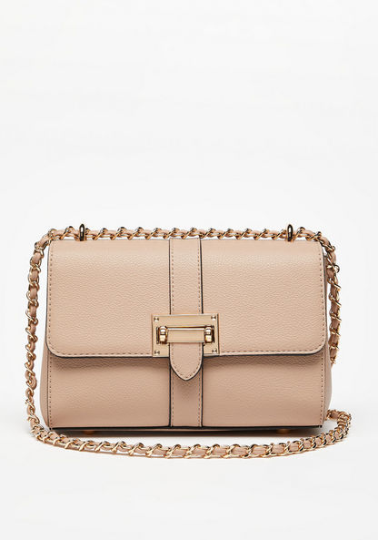 Celeste Textured Crossbody Bag with Chain Accented Strap and Clasp Closure
