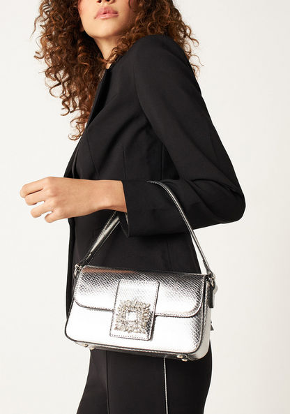 Celeste Textured Satchel Bag with Flap Closure
