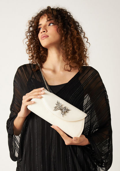 Celeste Embellished Clutch with Chain Strap and Flap Closure