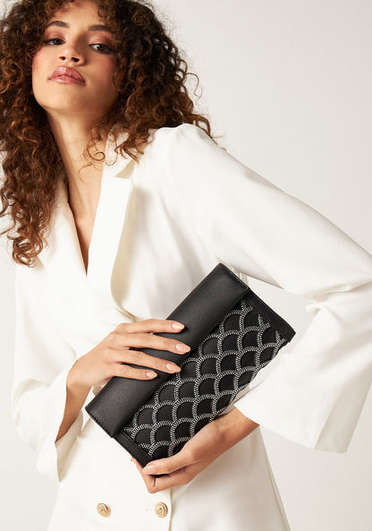 Celeste Embellished Clutch with Detachable Chain Strap and Flap Closure