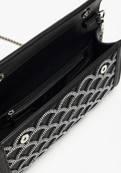 Celeste Embellished Clutch with Detachable Chain Strap and Flap Closure-Wallets and Clutches-image-5