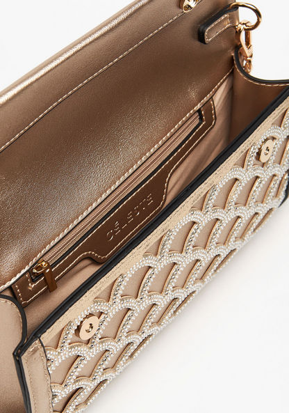 Celeste Embellished Clutch with Detachable Chain Strap and Flap Closure-Wallets & Clutches-image-5