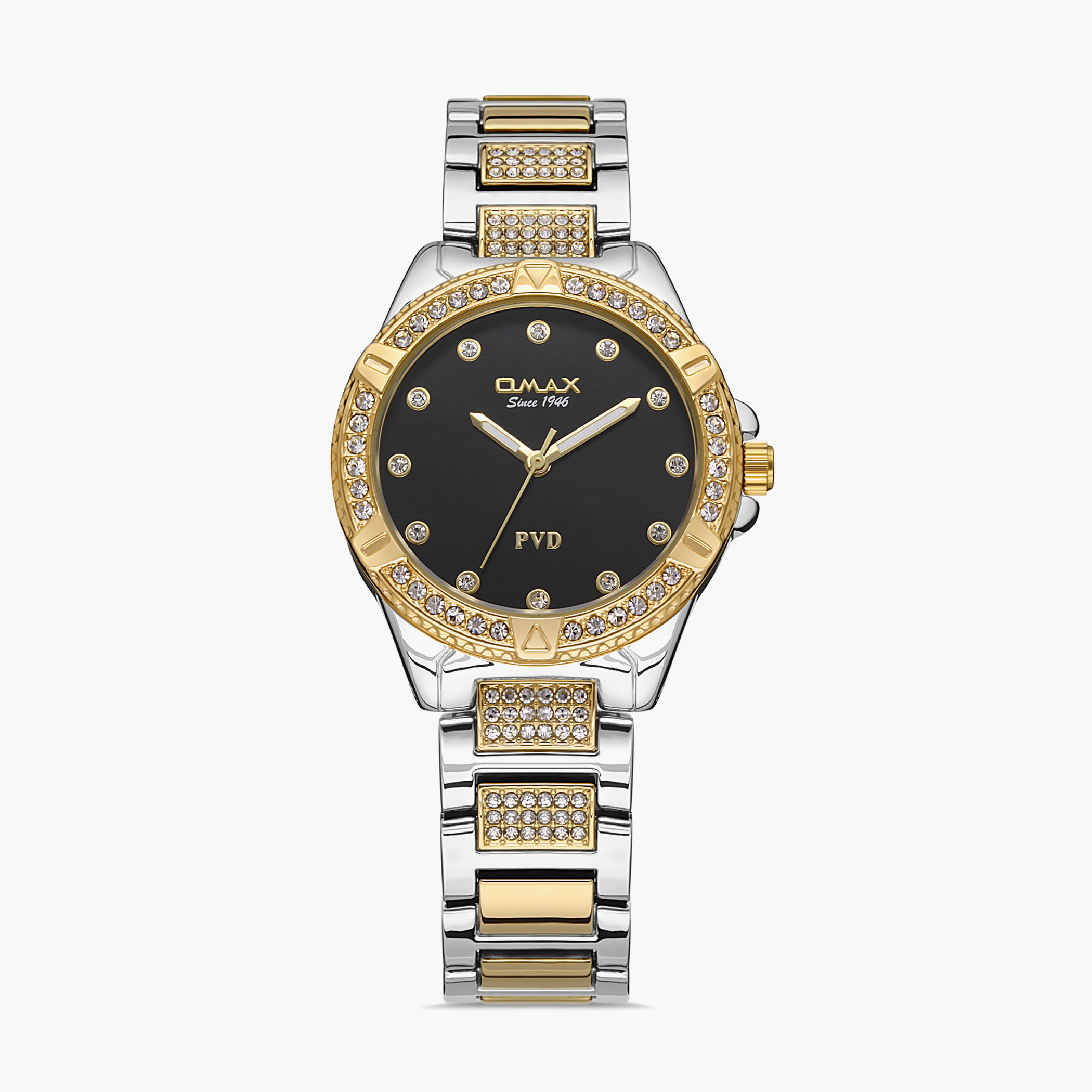  00JSS012N002 - ساعة انالوج من اوماكس للنساء بمينا اسود مع سوار فضي وذهبي -women-watchesandjewellery-watches-image-1