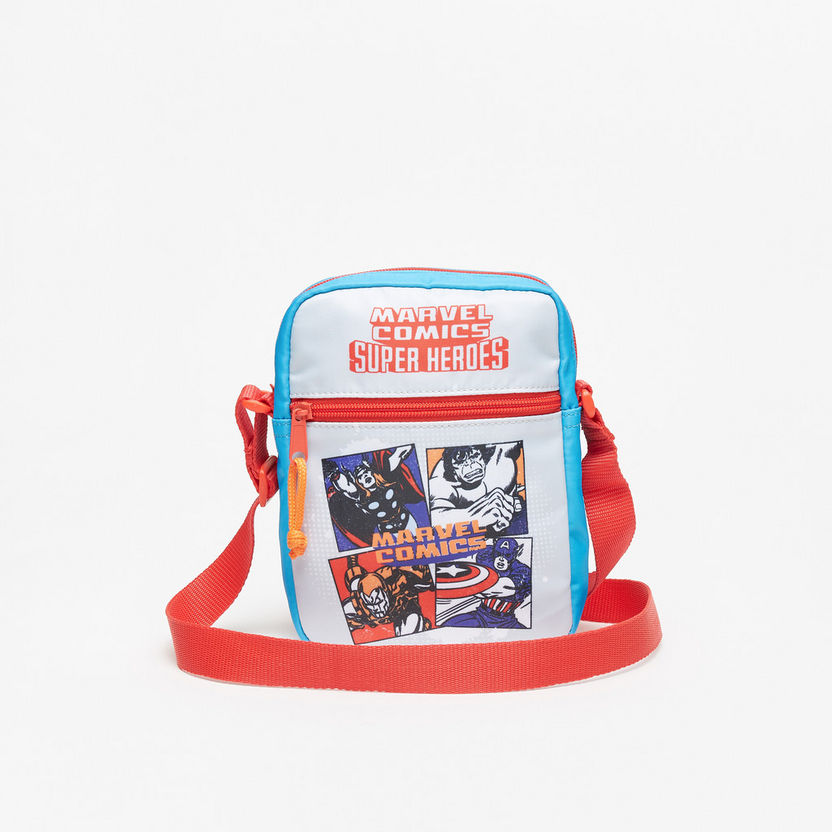 Avengers Print Crossbody Bag with Adjustable Strap and Zip Closure-Boy%27s Bags-image-0