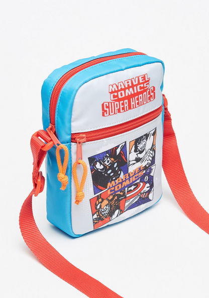 Avengers Print Crossbody Bag with Adjustable Strap and Zip Closure