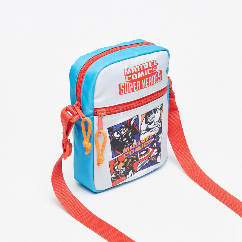 Avengers Print Crossbody Bag with Adjustable Strap and Zip Closure-Boy%27s Bags-image-1