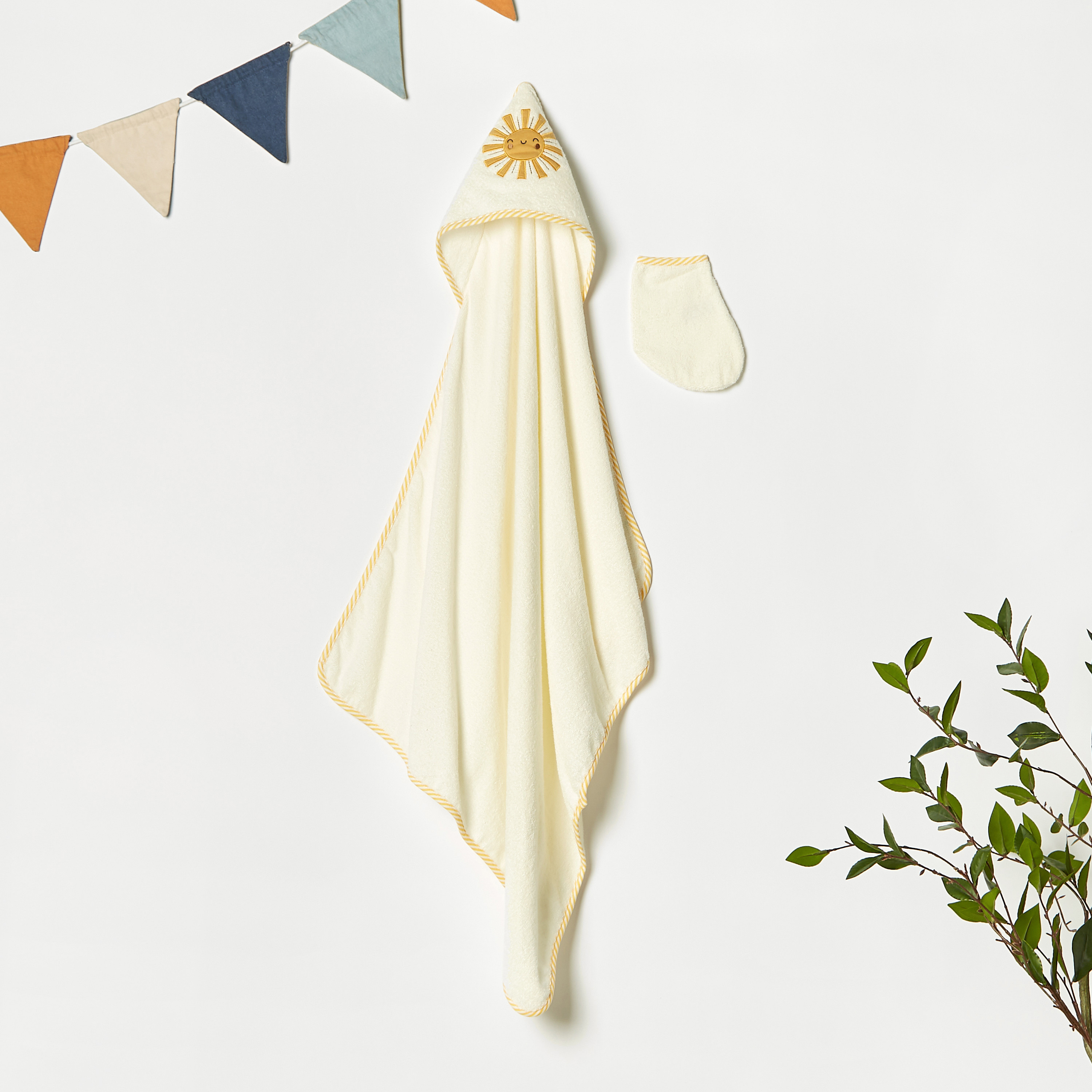 Juniors Sun Embroidered Hooded Towel and Mitten - 75x90 cm-baby-bathandcare-towels-image-1