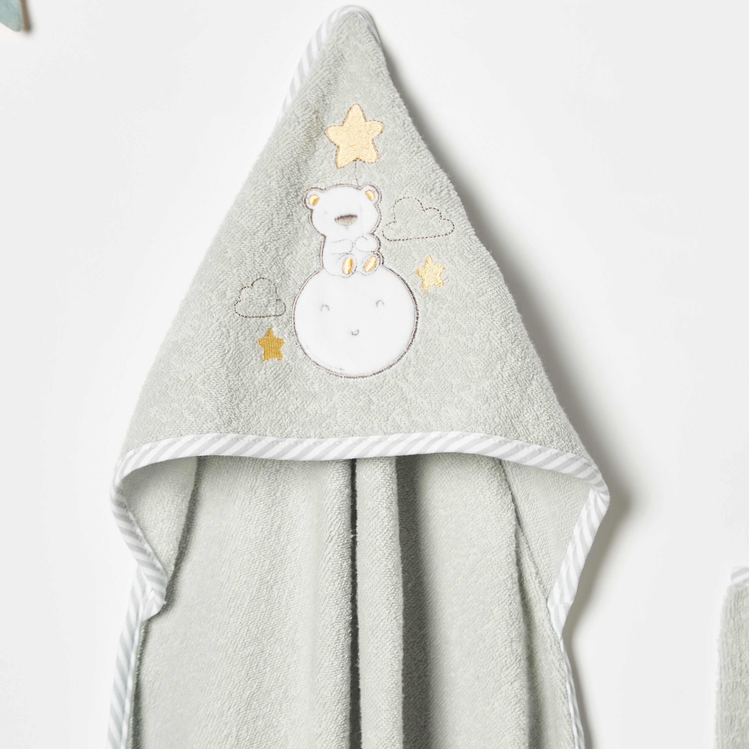 Juniors Bear Embroidered Hooded Towel and Mitten - 75x90 cm-baby-bathandcare-towels-image-2