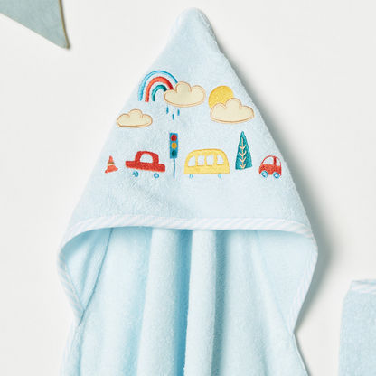 Juniors Car Embroidered Hooded Towel and Mitten - 75x90 cm-Towels and Flannels-image-1