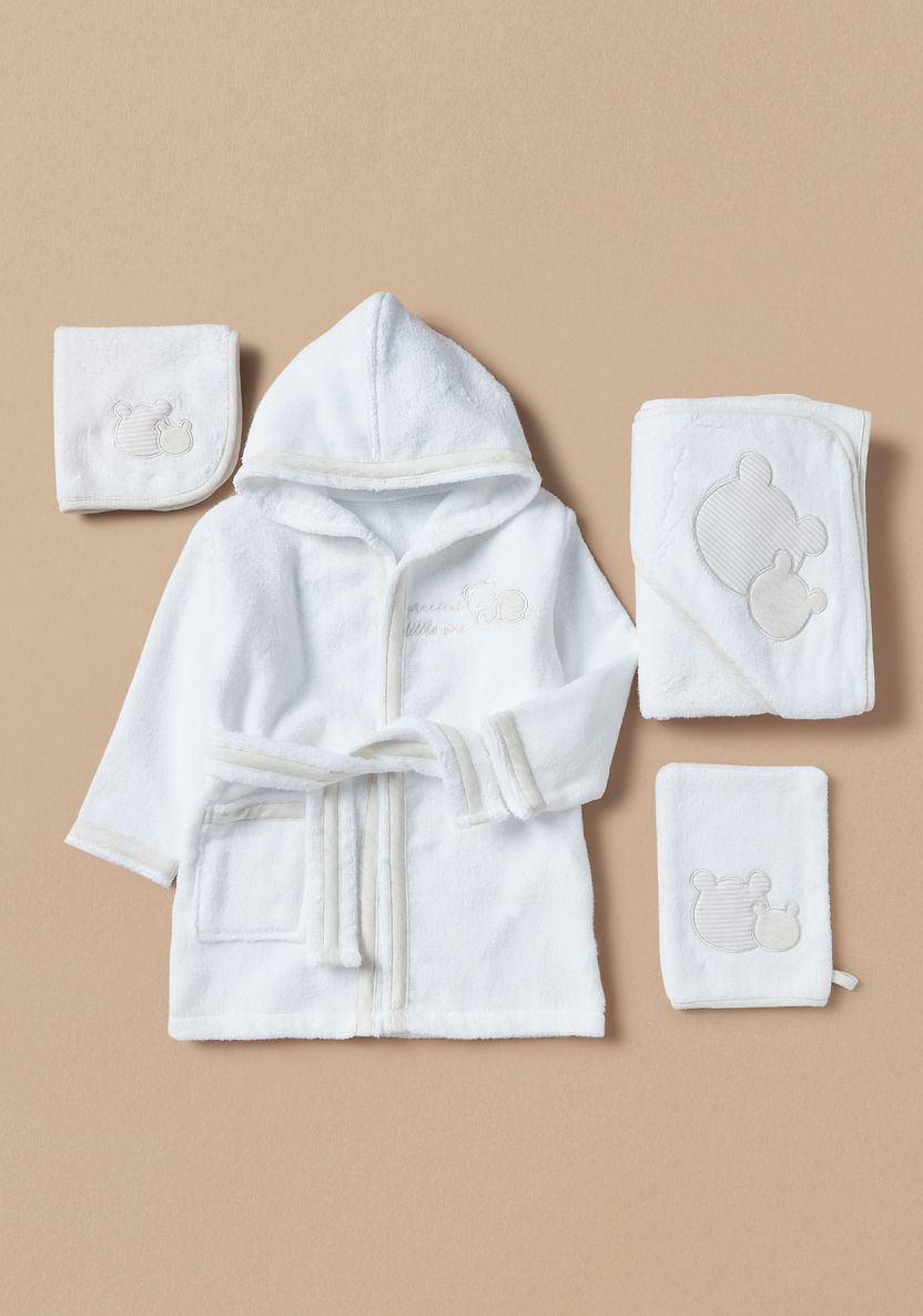 Giggles Bear Applique Hooded Bathrobe with Hooded Towel and Washcloth-Towels and Flannels-image-0