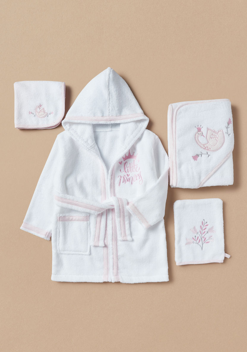 Giggles Swan Applique Hooded Bathrobe with Hooded Towel and Washcloth-Towels and Flannels-image-0