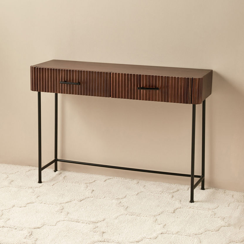 White Console Ribbed Base Shop Ribbed Wooden Console - 107x36x79 cms Online | Centrepoint UAE