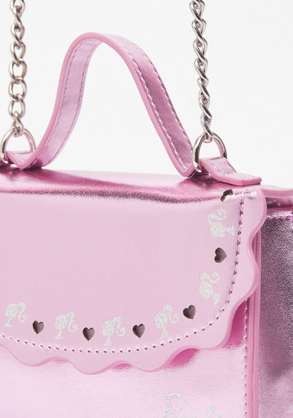 Barbie Glitter Print Crossbody Bag with Scalloped Flap Closure