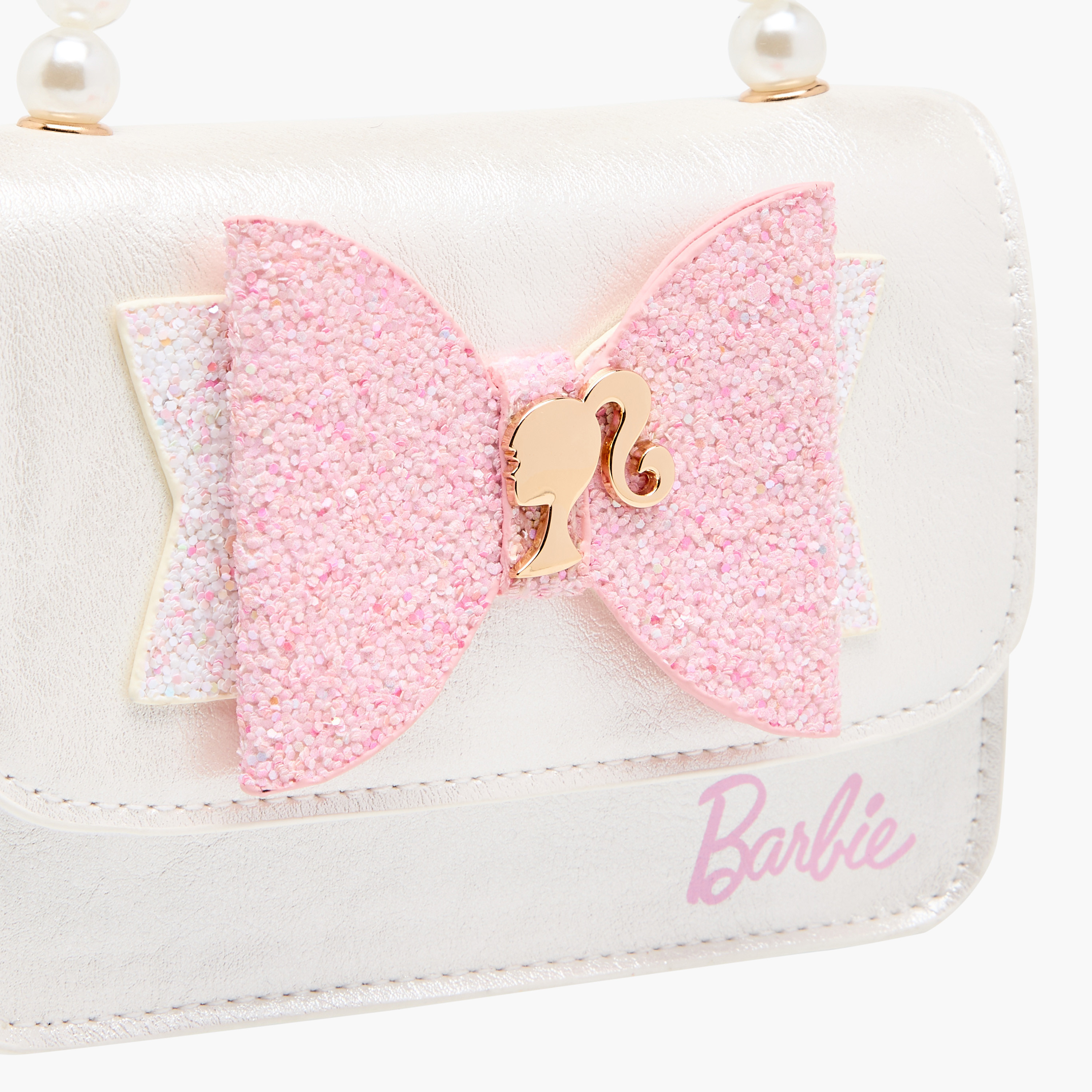 شنطة كروس باربي مزينة بفيونكة مع مقبض مزين باللؤلؤ-girls-accessories-bags-image-4