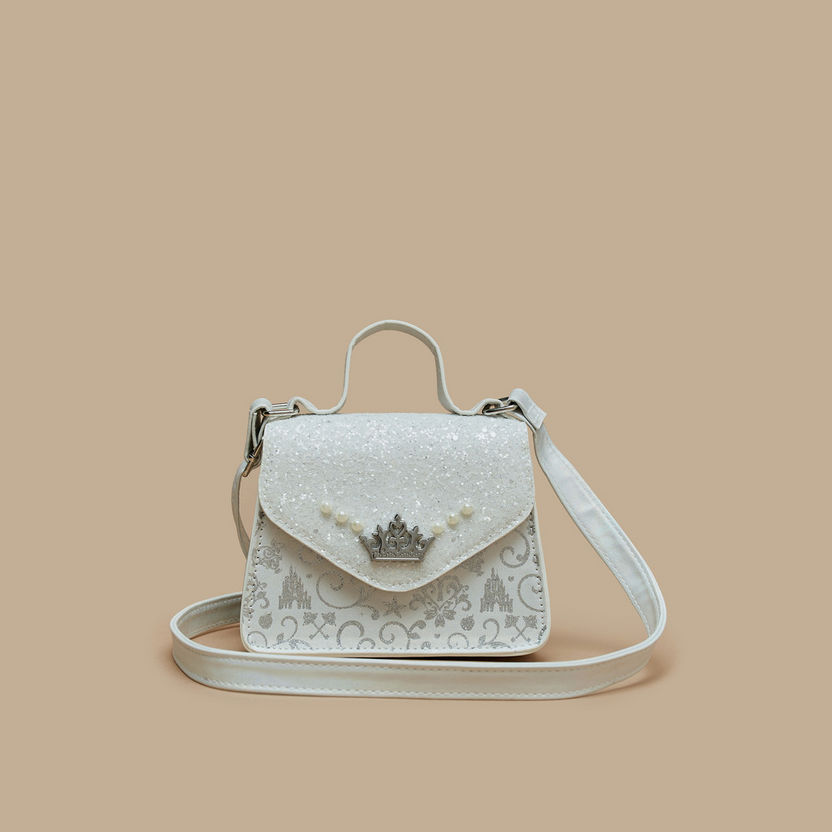 Disney Princess Print Crossbody Bag with Crown Accent-Girl%27s Bags-image-0