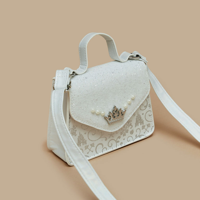 Disney Princess Print Crossbody Bag with Crown Accent-Girl%27s Bags-image-1