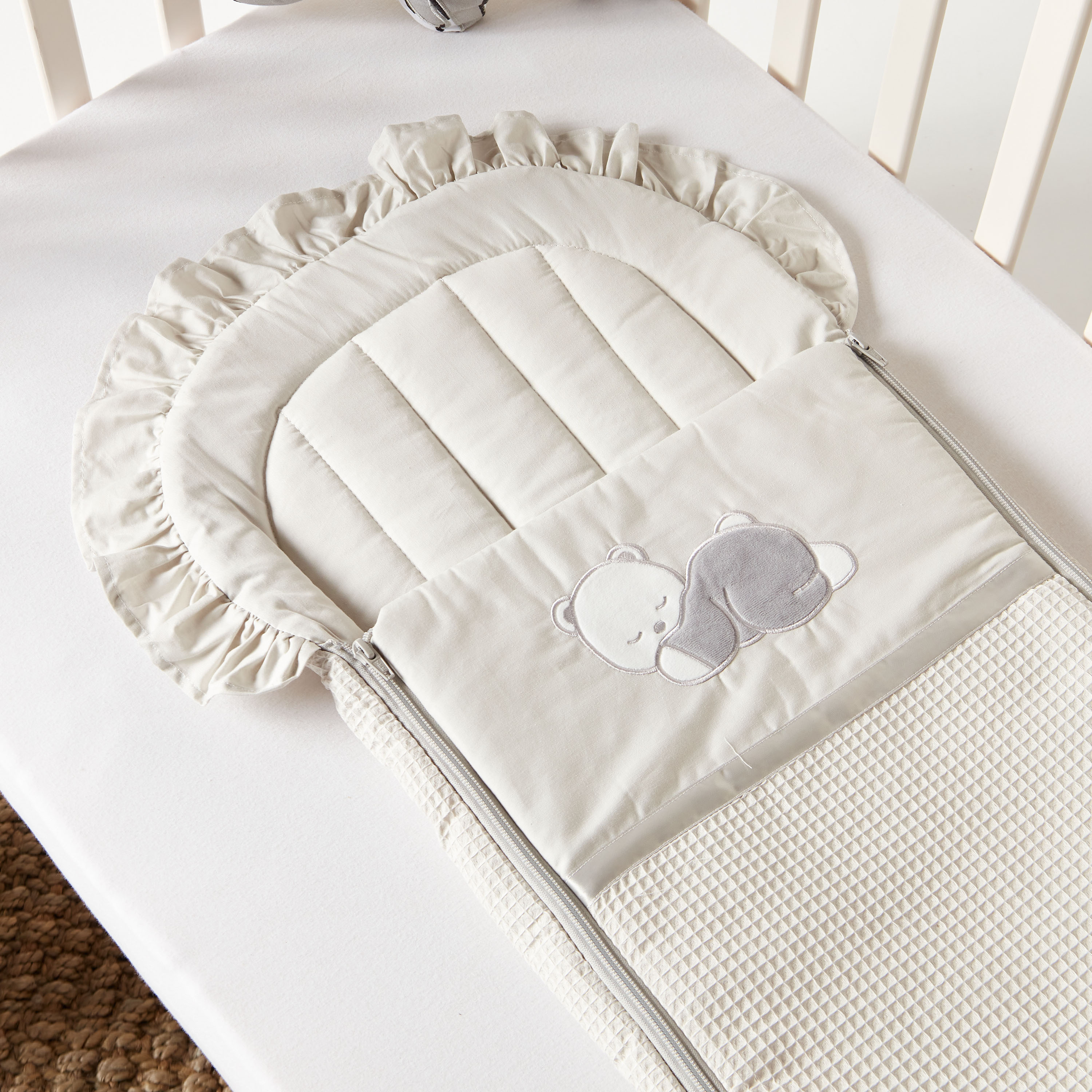Giggles Bear Applique Nest Bag with Frill Detail-baby-nursery-blanketsandswaddles-swaddlesandsleepingbags-image-3