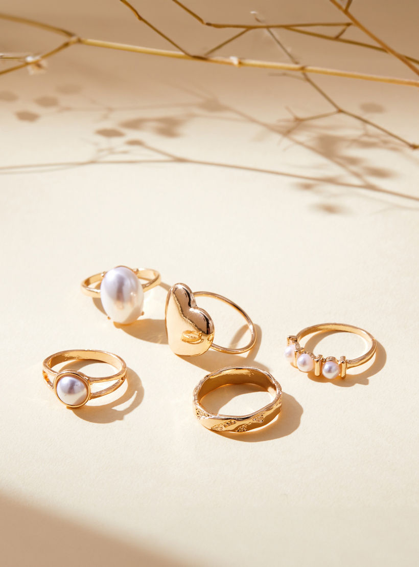 Pearl Rings Bahrain Buy Assorted Pearl Ring - Set of 5 Online | Centrepoint UAE