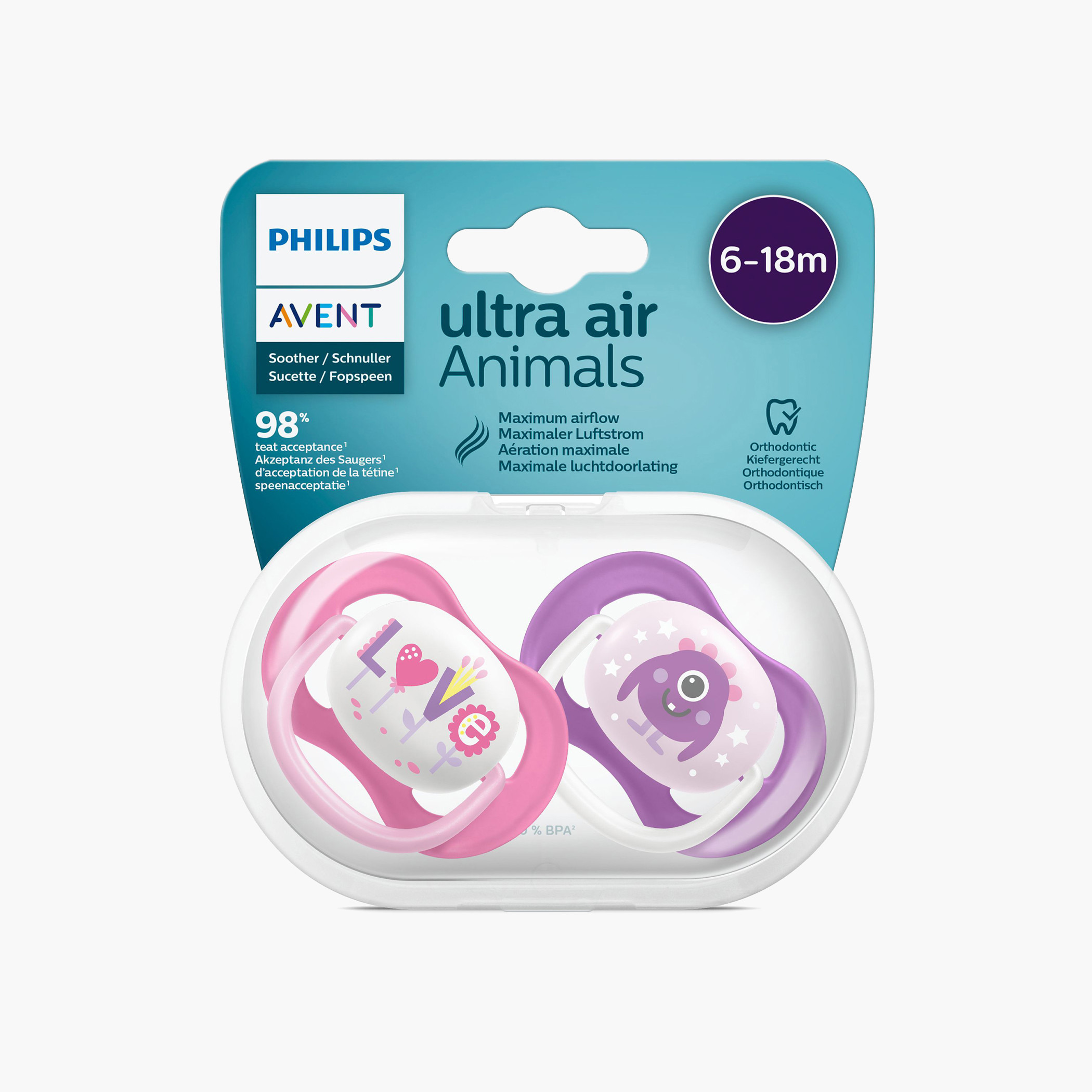 Philips Avent 2-Piece Ultra Air Printed Soother Set - 6-18 months-baby-feeding-pacifiers-image-3
