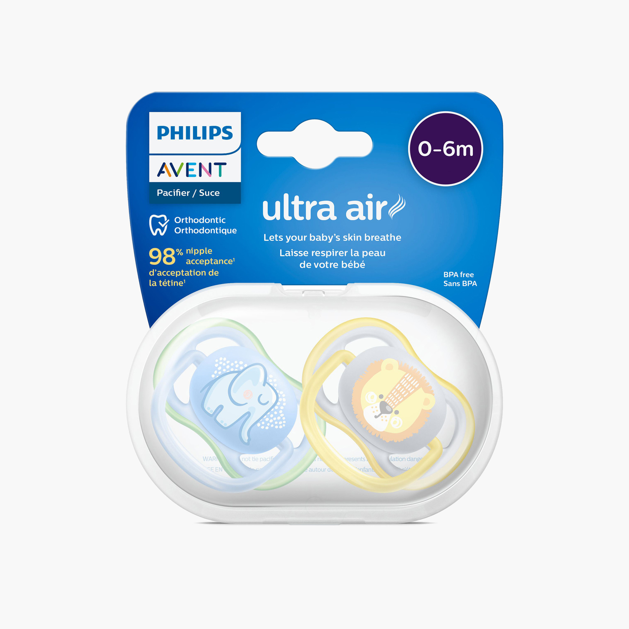 Philips Avent 2-Piece Ultra Air Animal Print Pacifier Set - 0-6 months-baby-feeding-pacifiers-image-1