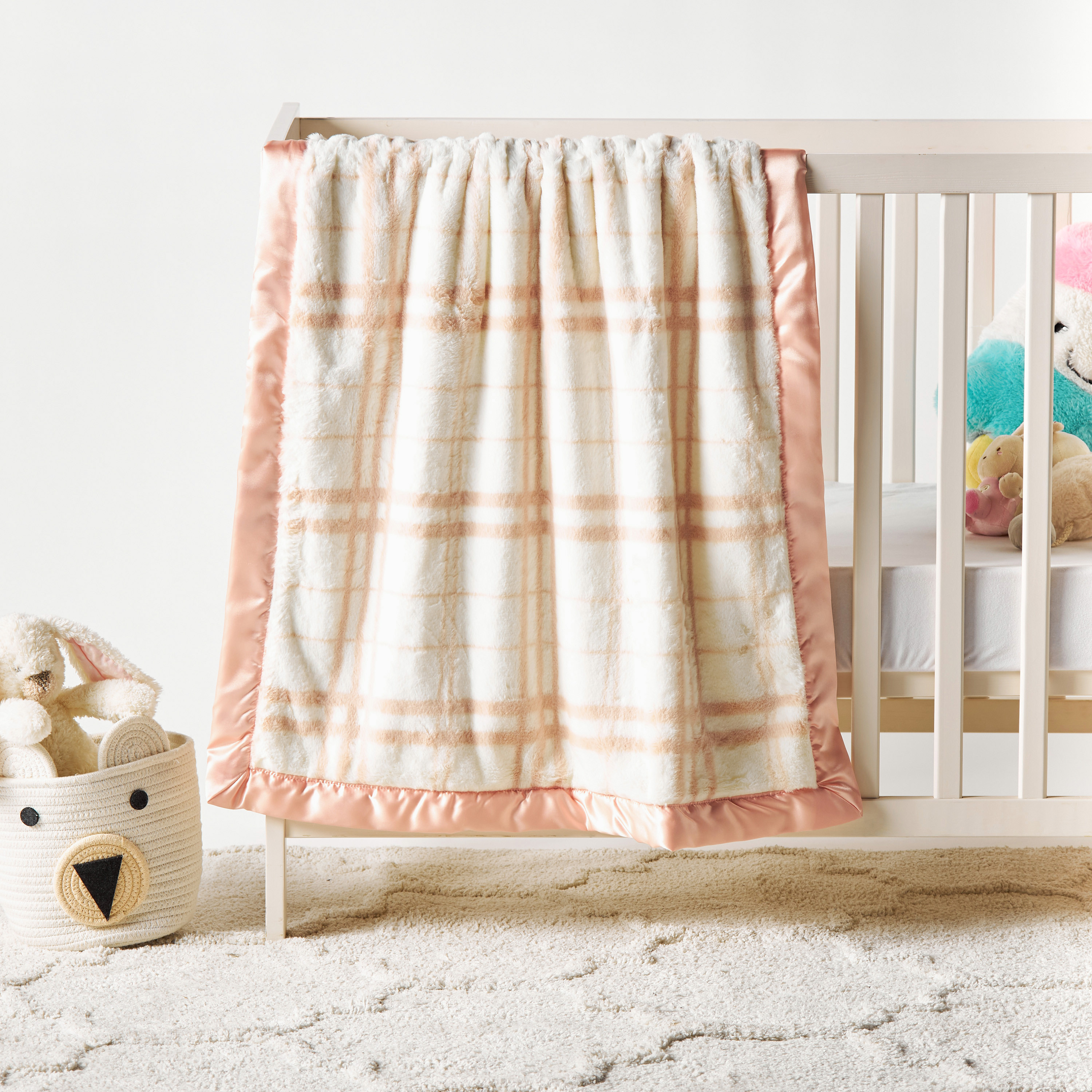 Juniors Checked Rabbit Fur Blanket - 102x76 cms-baby-nursery-blanketsandswaddles-blanketsandquilts-image-1