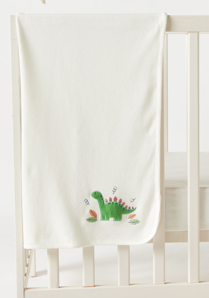 Juniors Dinosaur Embroidery Waffle Receiving Blanket - 76x102 cm-Receiving Blankets-image-2