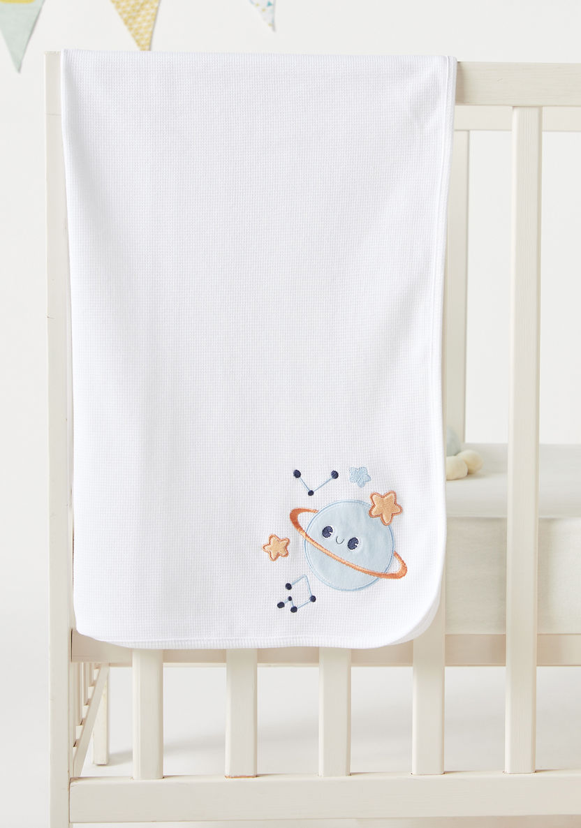 Juniors Space Embroidery Waffle Receiving Blanket - 76x102 cm-Receiving Blankets-image-2