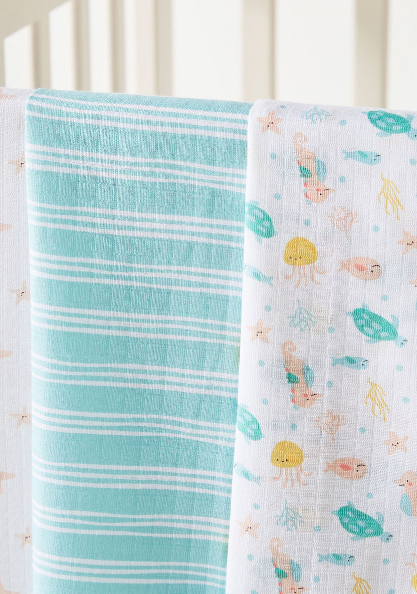 Juniors 3-Piece Printed Muslin Swaddle Blanket Set - 100x100 cms-Blankets and Throws-image-1