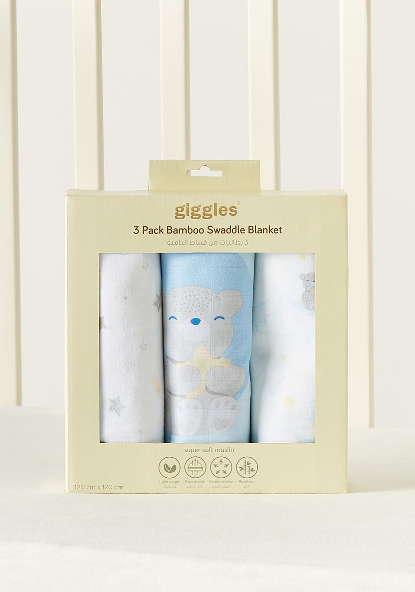Giggles 3-Piece Printed Muslin Swaddle Blanket Set - 120x120 cm-Swaddles and Sleeping Bags-image-4