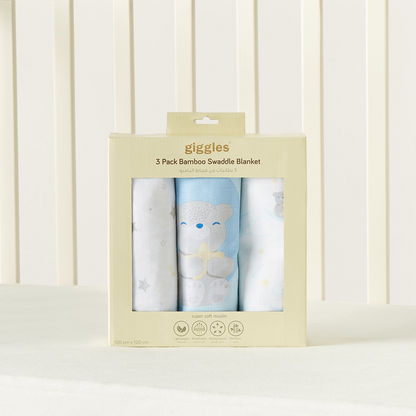 Giggles 3-Piece Printed Muslin Swaddle Blanket Set - 120x120 cm-Swaddles and Sleeping Bags-image-4