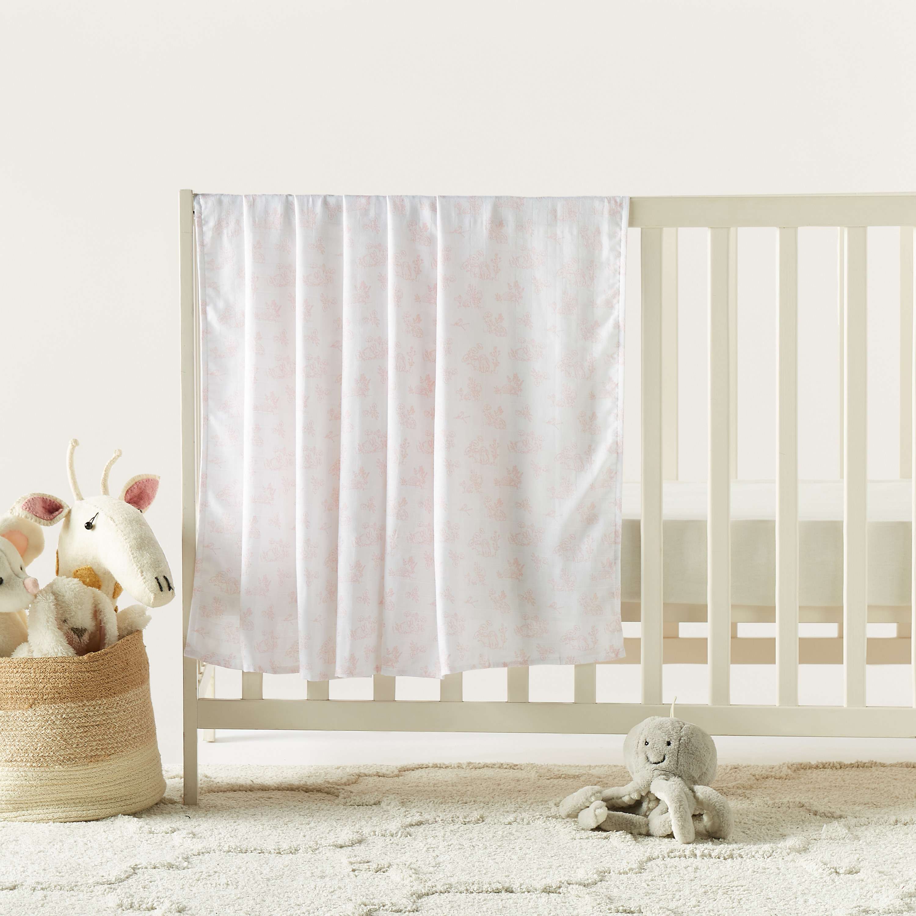 Giggles Bunny Print Bamboo Muslin Swaddle Blanket - 120x120 cms-baby-nursery-blanketsandswaddles-swaddlesandsleepingbags-image-1