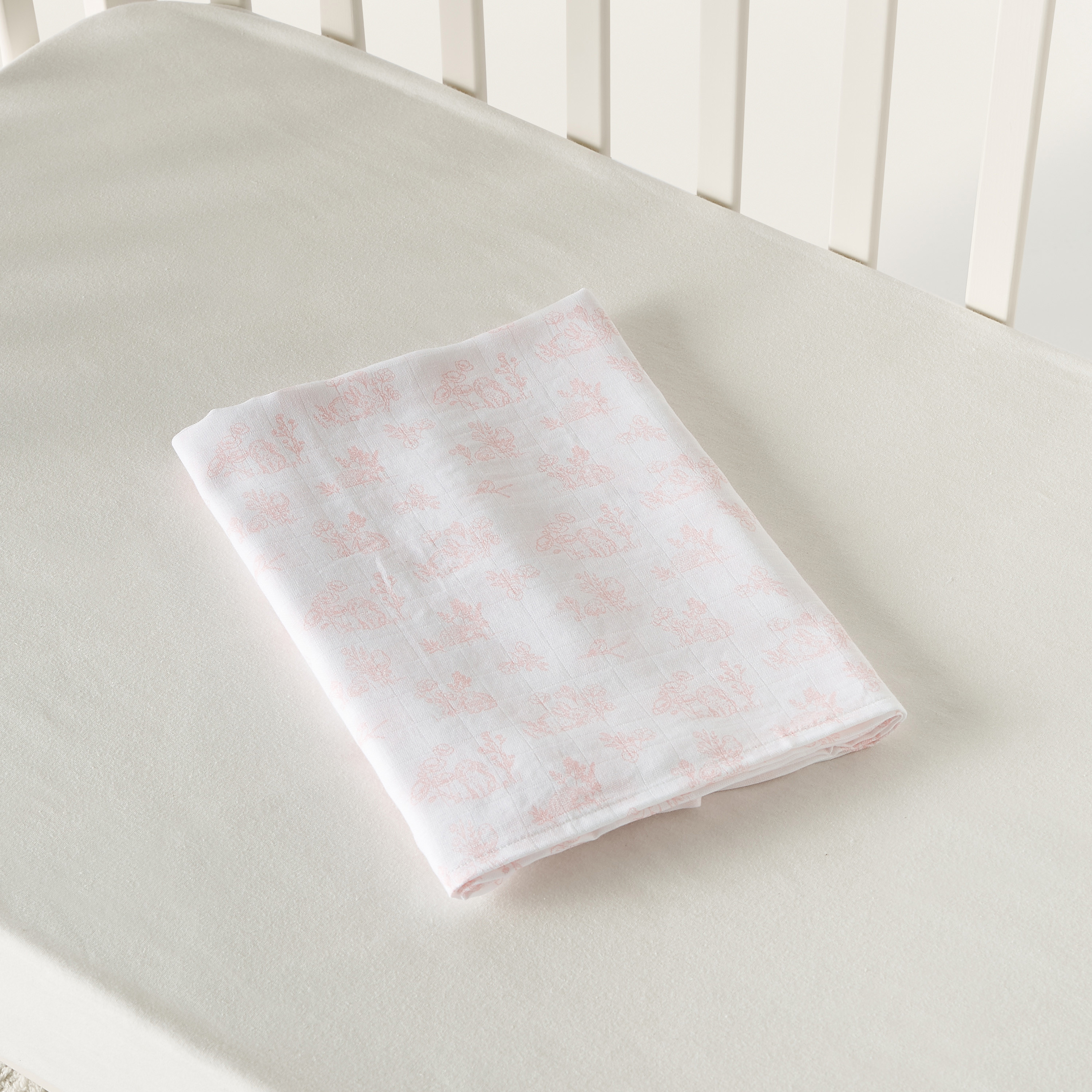Giggles Bunny Print Bamboo Muslin Swaddle Blanket - 120x120 cms-baby-nursery-blanketsandswaddles-swaddlesandsleepingbags-image-4