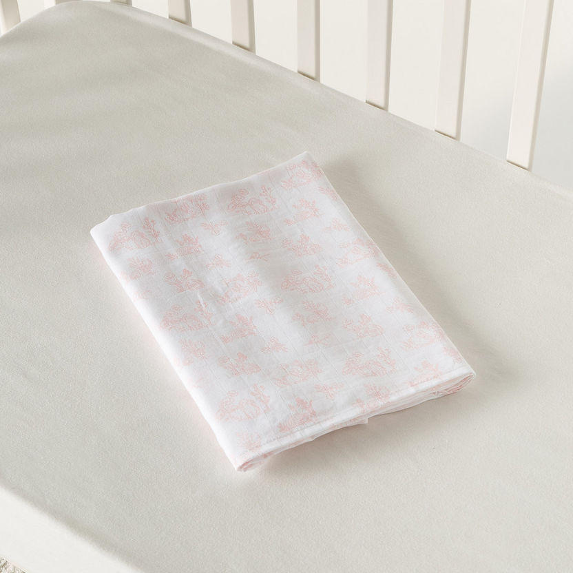 Giggles Bunny Print Bamboo Muslin Swaddle Blanket - 120x120 cms-Swaddles and Sleeping Bags-image-3