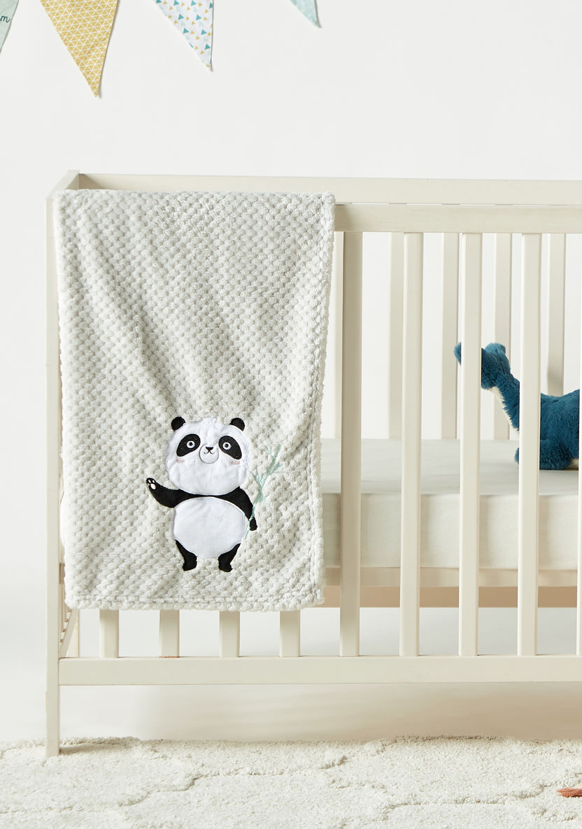 Juniors Waffle Textured Raschel Blanket with Panda Detail - 80x110 cm-Blankets and Throws-image-0