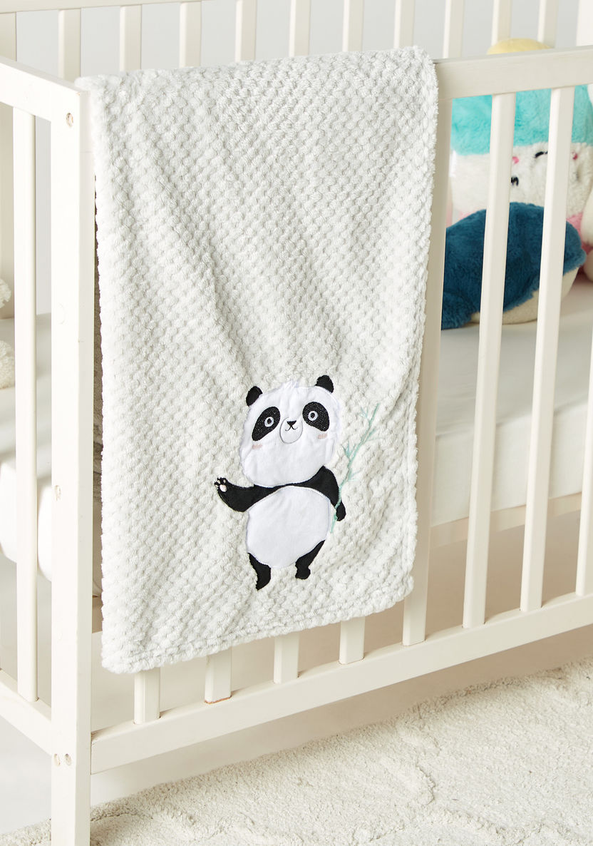 Juniors Waffle Textured Raschel Blanket with Panda Detail - 80x110 cm-Blankets and Throws-image-1