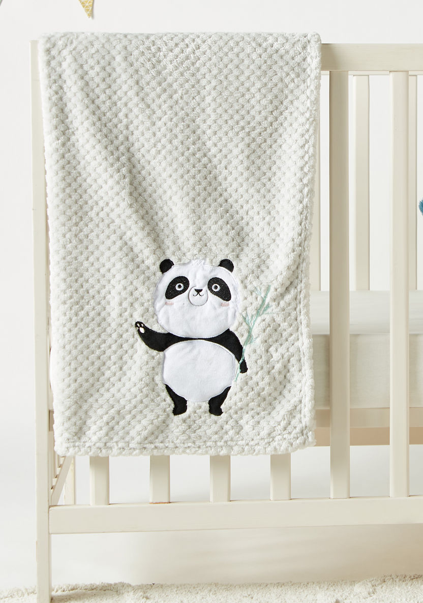 Juniors Waffle Textured Raschel Blanket with Panda Detail - 80x110 cm-Blankets and Throws-image-2