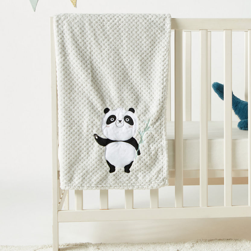 Juniors Waffle Textured Raschel Blanket with Panda Detail - 80x110 cm-Blankets and Throws-image-2