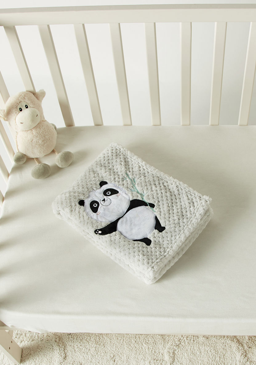 Juniors Waffle Textured Raschel Blanket with Panda Detail - 80x110 cm-Blankets and Throws-image-3