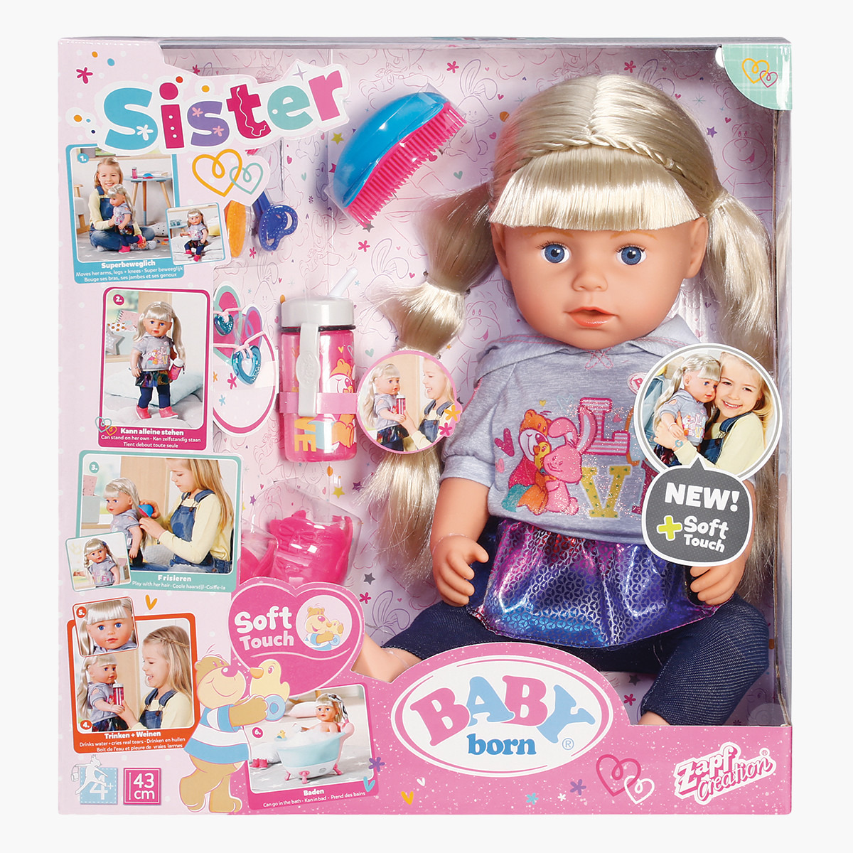 دمية سوفت تاتش سيستر بلوند من بيبي بورن- 43 سم-toys-dollsandplaysets-dolls-image-1
