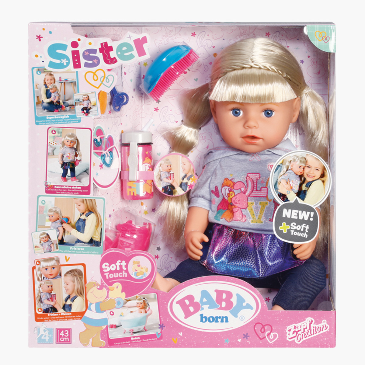 دمية سوفت تاتش سيستر بلوند من بيبي بورن- 43 سم-toys-dollsandplaysets-dolls-image-2