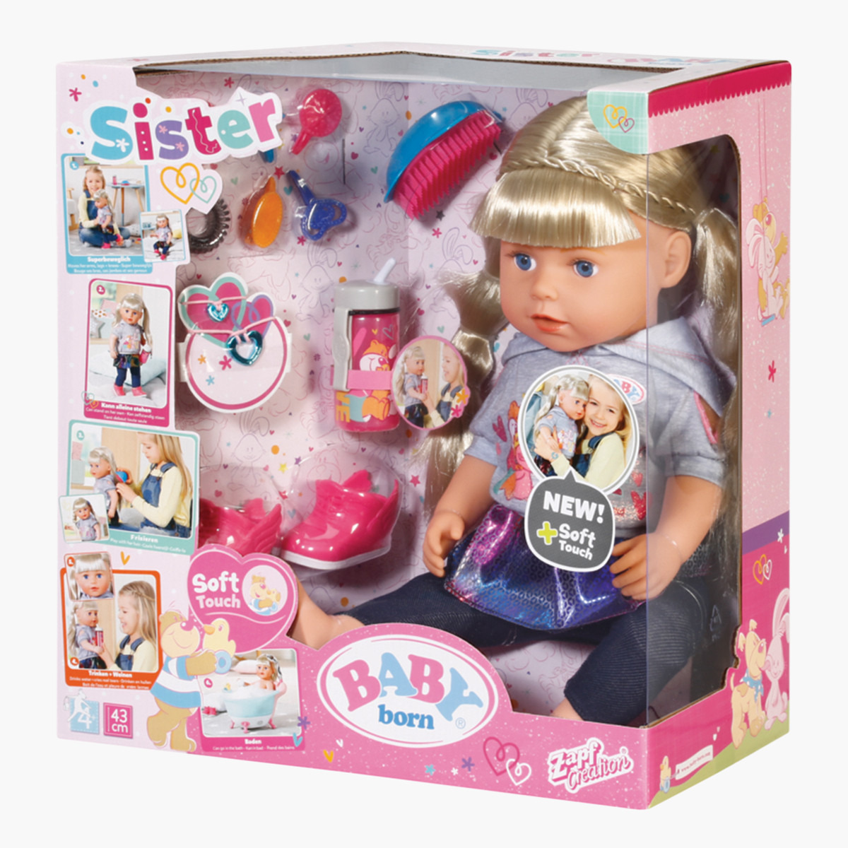دمية سوفت تاتش سيستر بلوند من بيبي بورن- 43 سم-toys-dollsandplaysets-dolls-image-4