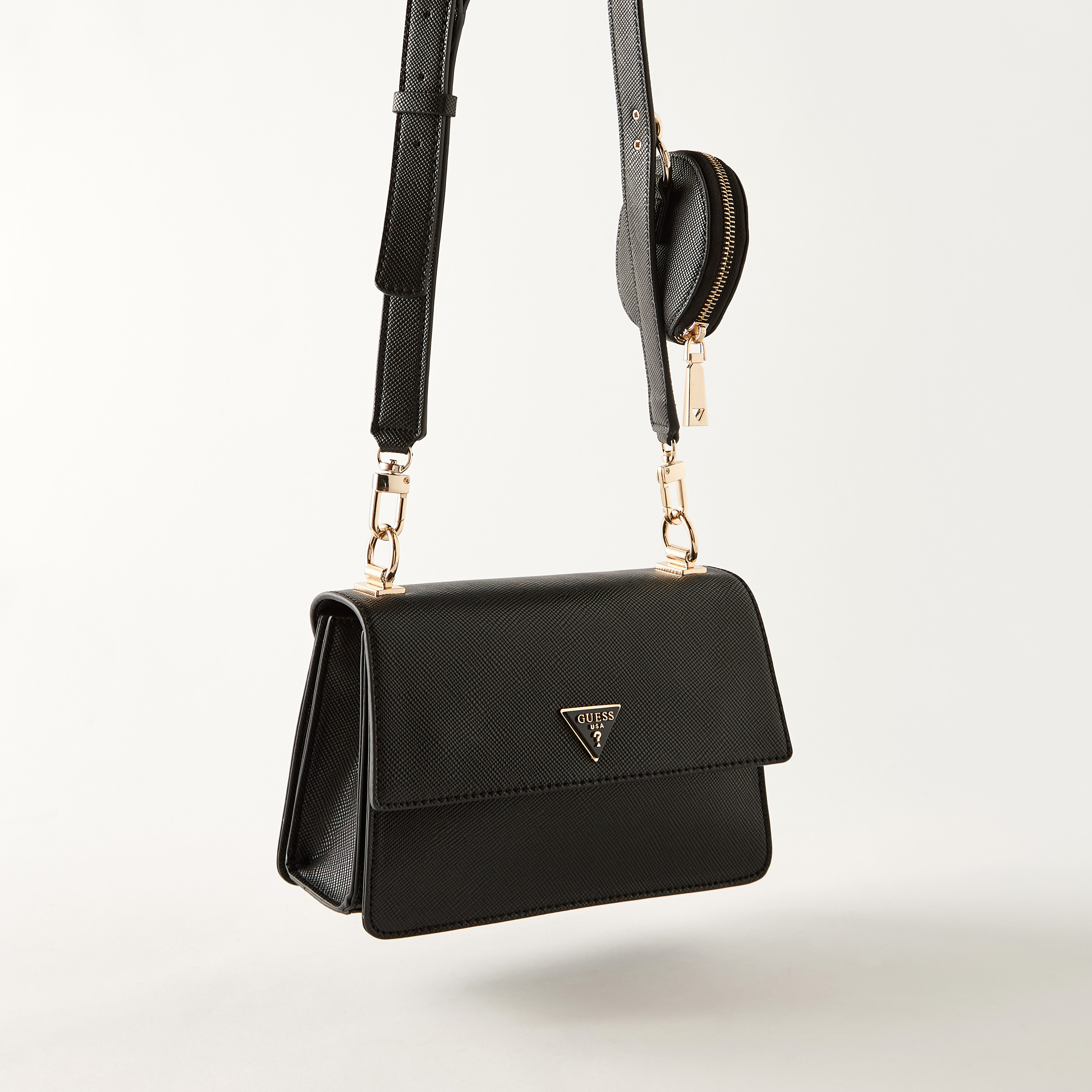 Shop Guess Textured Crossbody Bag with Strap and Coin Pouch