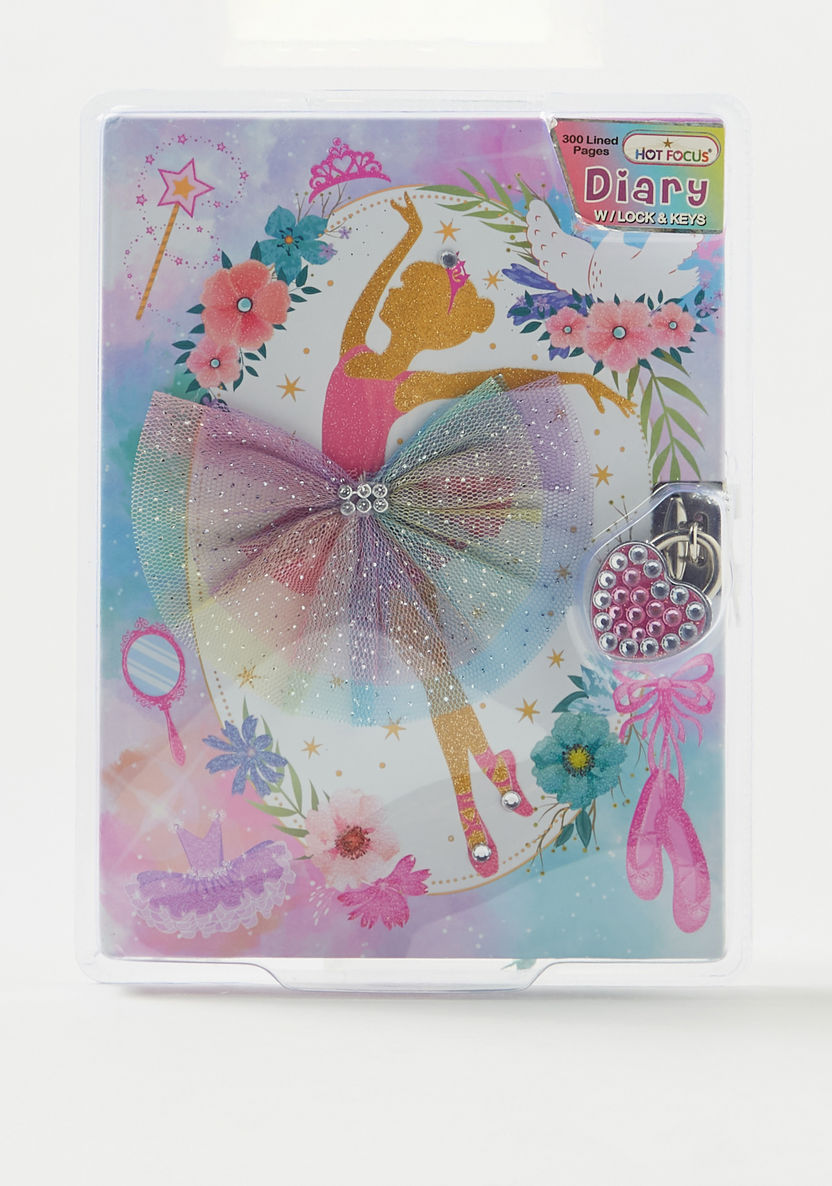 Hot Focus Ballerina Print Lock and Key Ruled Diary-Educational-image-0