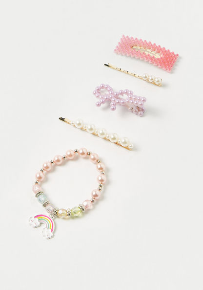 Hot Focus Pearl Embellished Hair Accessory and Bracelet Set-Hair Accessories-image-1